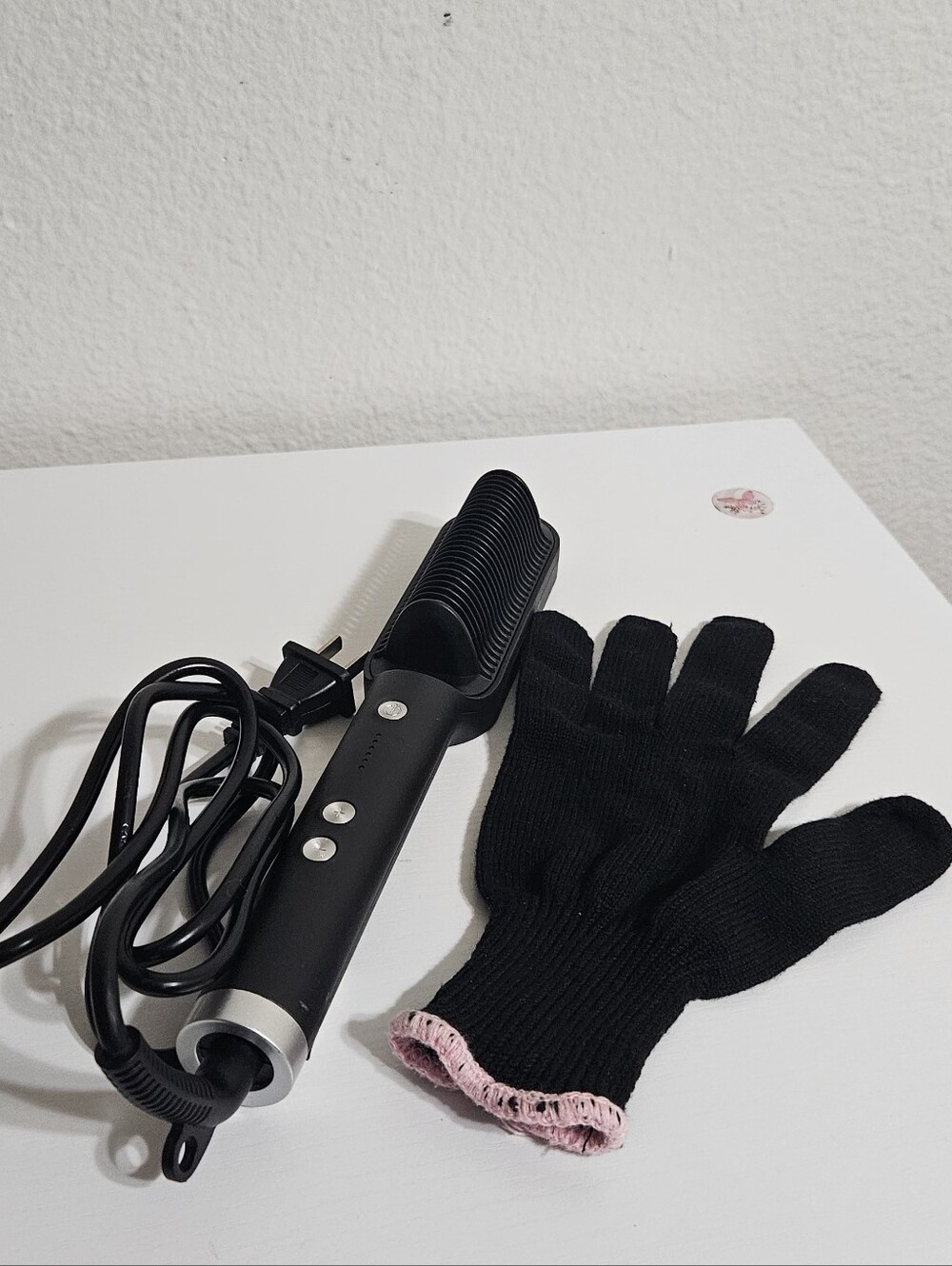 Black Heated Hair Styling Brush with Protective Glove